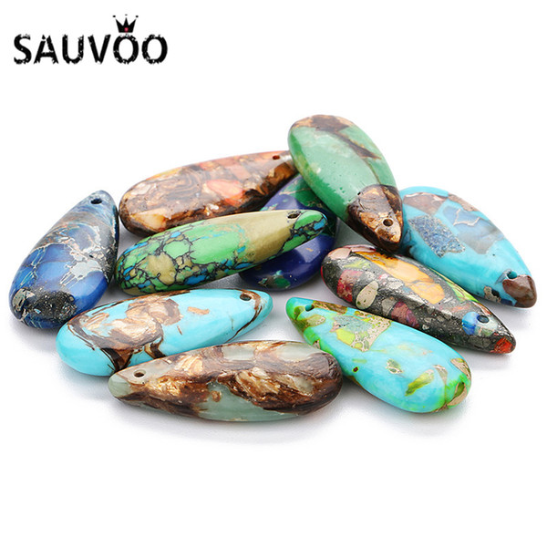 SAUVOO 10 Colors Water Drop Natural Stone Pendants With 1.5mm Hole Imperial Stone Charms For Necklace Women Diy Jewelry Making