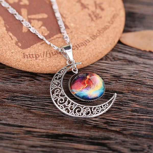 Free Shipping 2017 Breaking Through Star Necklace Sky Moon Outer Space Cosmic Gem Pendant Necklace Mixed Model Hot