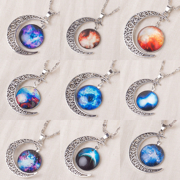 2019 New Vintage starry Moon Outer Space Universe Fashion Vintage Galaxy Gemstone Pendant Necklaces Mix Models