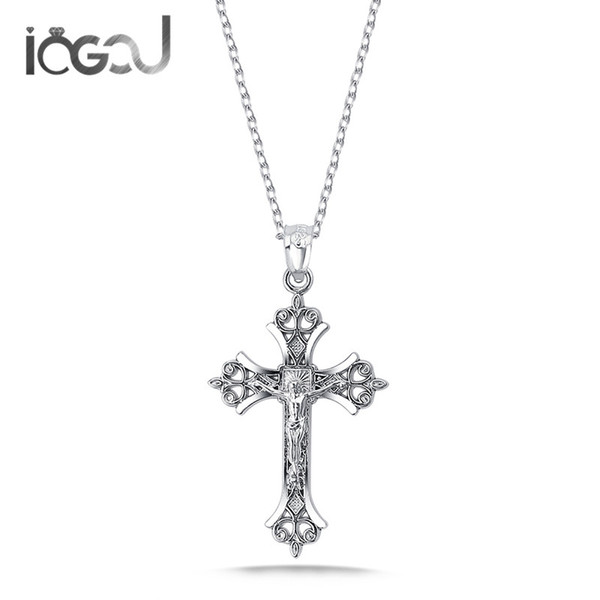 IOGOU Classic 925 Sterling Silver Cross Jesus Pendants Men Women Daily Life Anniversary Party Female Engagement Hip Hop Jewelry