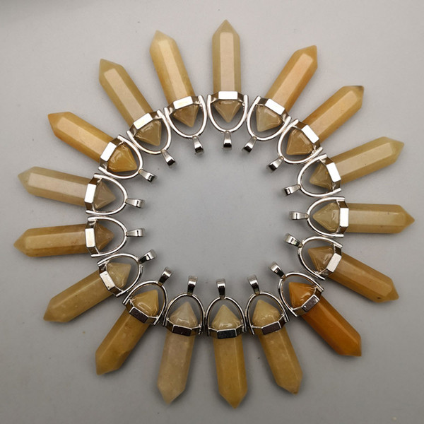 fashion natural stone yellow onyx crystal pillar Pendants & necklaces for making Jewelry charm Point diy trendy pendant 24pc/lot