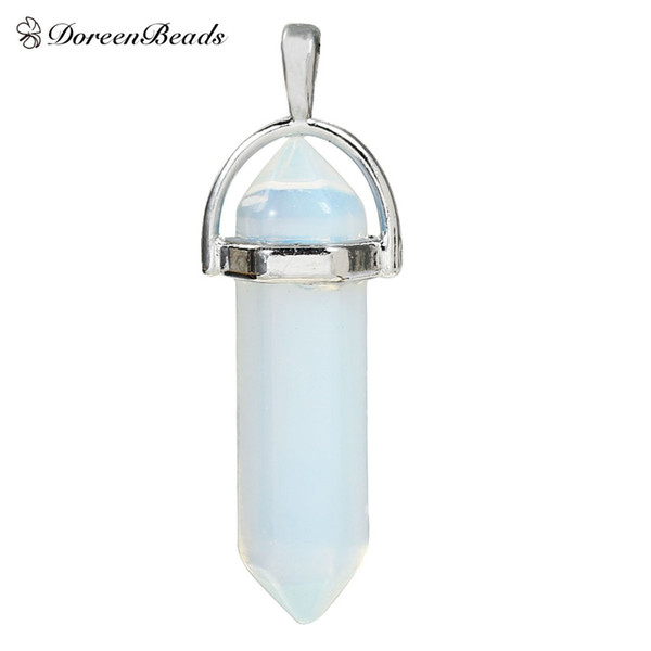 Created Opal Chakra Pendants Pencil dull silver color White 4.1cm x1.4cm(1 5/8