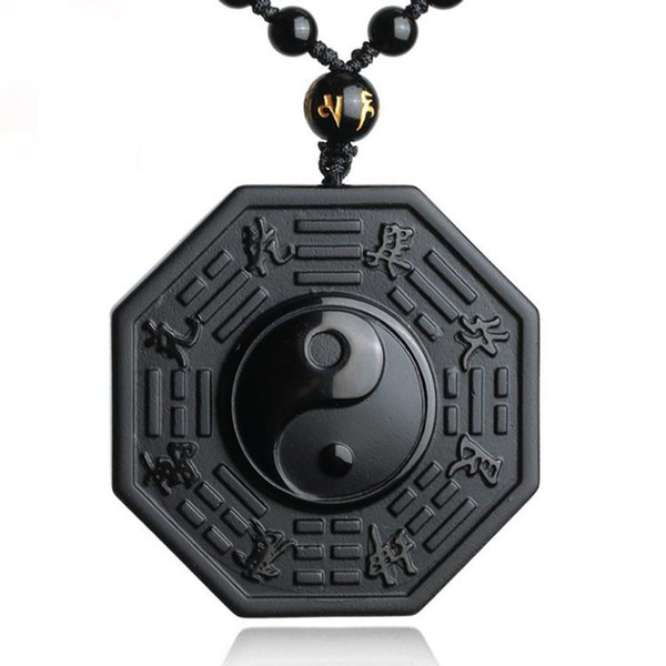 DropShipping Black Obsidian Necklace Pendant Chinese BAGUA Men's Jewelry Women's Jewelry