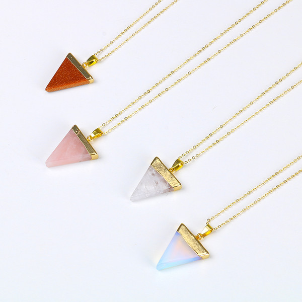 Colorful e Shape Pink stone Crystal Necklace Semi Precious Stone Natural Pendant For Women opal Wholesale Necklace