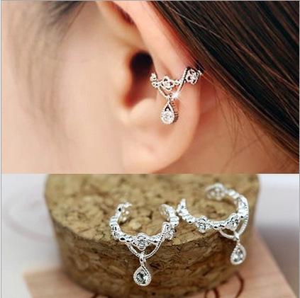 No pierced earing 1 pcs fashion Lotus earings All-match jewelry golden Ear bones clip sliver water drop Earrings stud girl ear clip ER08