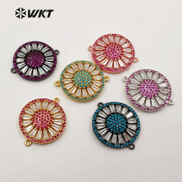 WT-MC251 WKT Wholesale Round Shape CZ Pave Jewelry Connector Boho Style Elegant Micro Pave Necklace Connector for Women