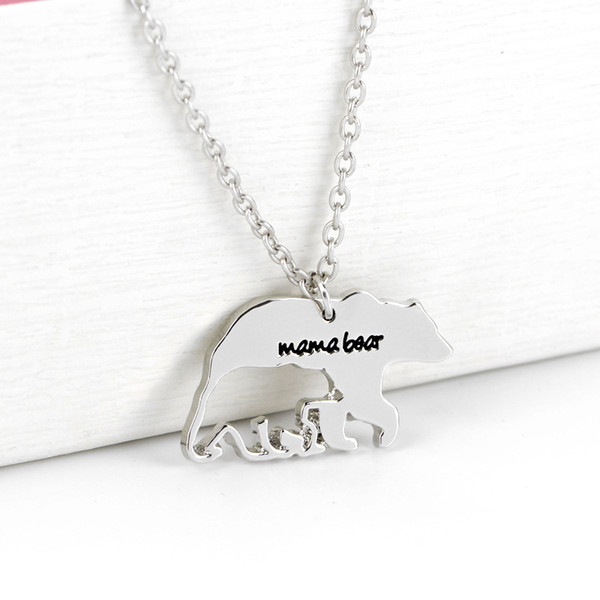 Mama Bear Alloy Jewlery Necklace Silver Animal Bear Charm Pendant Necklace For Mather's Day Birthday Love Gifts