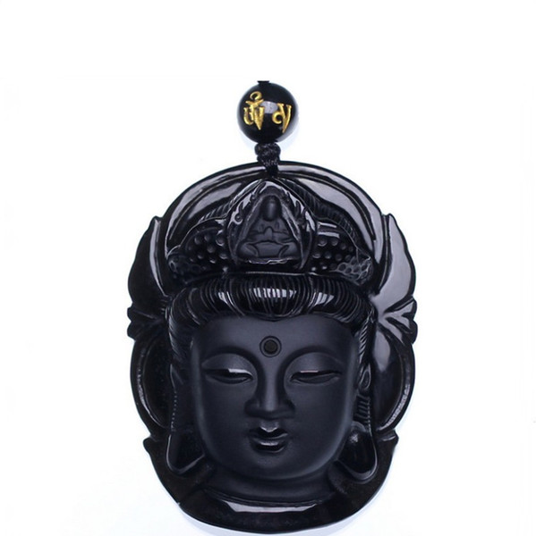 Curtain jewelry Obsidian Scrub Pendant Black Guanyin Head Pendants Transhipped Buddha Head