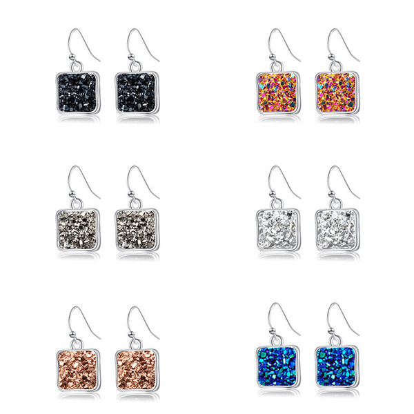 Love Earrings Simple Silver Square Natural Stone Earrings 6colors for Woman Ring Free ShippingA190429 5pcs