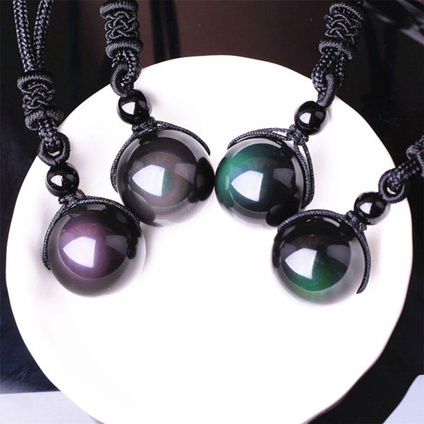 Necklaces & Pendants Natural Stone For Women and Men Black Obsidian Rainbow Eye Beads Ball Transfer Good Lucky Love Energy Gift