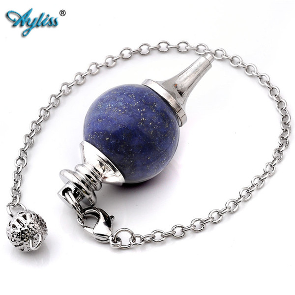 Wholesale-Ayliss Hot Style 1 pc Pendulum Divination Dowsing Healing Point Chakra Ball Bead Wicca Chain Pendant Jewewlry Dyed Lapis Lazuli