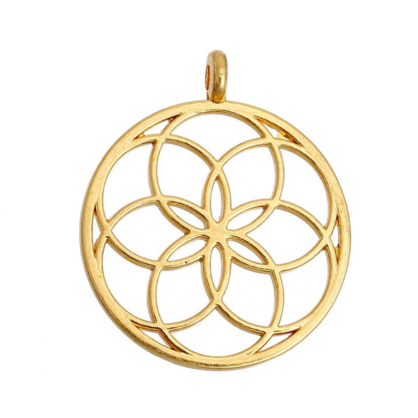 Wholesale- DoreenBeads Flower of Life Alloy Seed Of Life Pendants Round Gold Plated/Silver tone Hollow 35mm(1 3/8