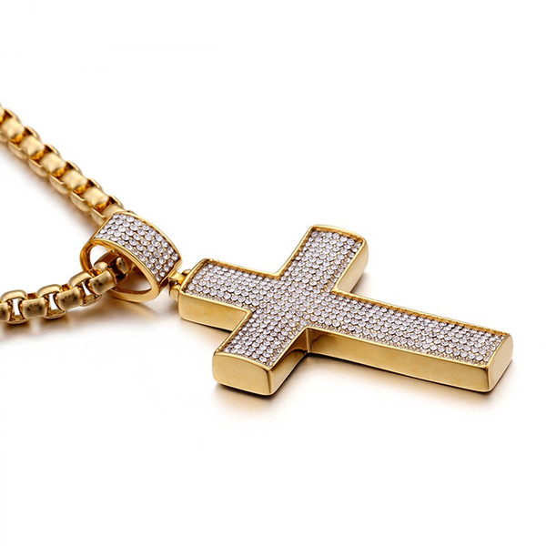 New European and American Stainless Steel Jewelry Wholesale Men's Necklace Hip-Hop CZ Cross Titanium Steel Pendant