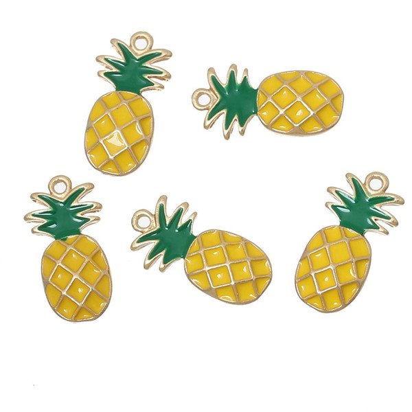 Wholesale- Doreenbeads Zinc Alloy Fruit Charm Pendants Pineapple Gold Plated Yellow Enamel 23.0mm( 7/8