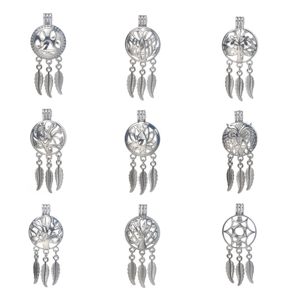 6pcs/lot Silver 20styles Dreamcatcher Pearl Cage Jewelry Making Bead Cage Pendant Essential Oil Diffuser Locket For Oyster Pearl