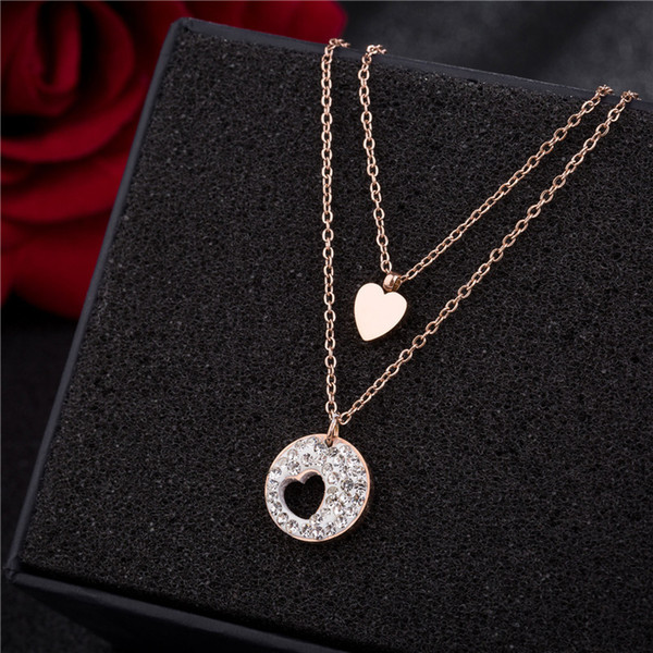 Titanium steel Diamonds heart shape pendant necklace Jewelry set women loved fashion cheap factory wholesale high quality jewelry necklace