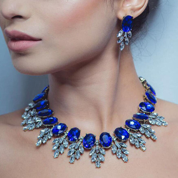 Jewelry Sets Blue Sapphire Necklace Pendant Hoop Earrings For Women Free Shipping