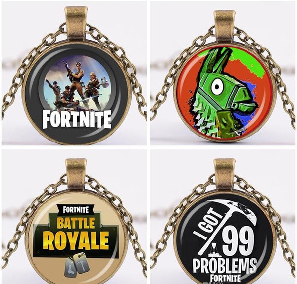 HOT Fortnite Alloy necklace Fortnite Pendant Game Fans Souvenir Fortnite battle Royal glass charm pendants silve gold black copper chains