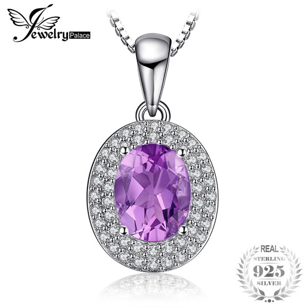 JewelryPalace Classic 1.8ct Natural Amethysts Halo Pendants Genuine 925 Sterling Silver Fashion Jewelry Not Include a Chain