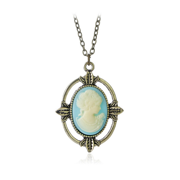 The Vampire Diaries Jewelry Katherine Pierce Vintage Necklace Bronze Light Blue Cameo Pendant Necklace Christmas Gift