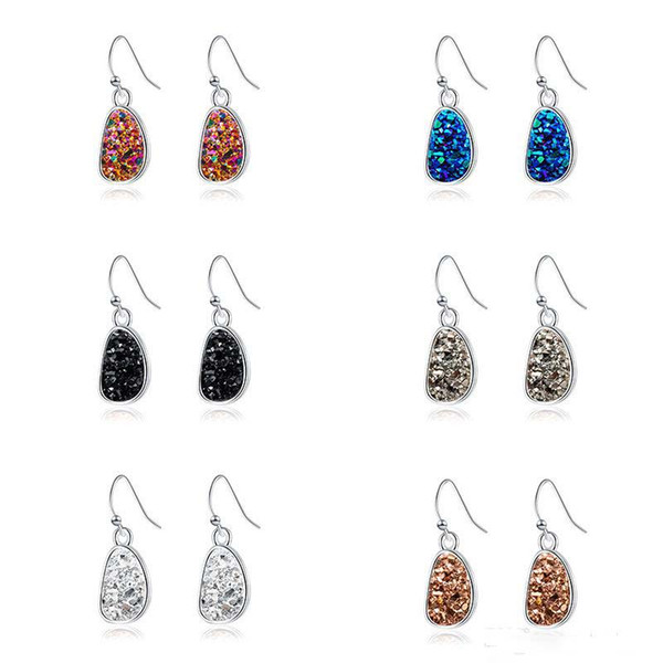 Ear Pendants Earrings with Irregular Water Drop Molding in Natural Crystal Clusters 6colors for Woman Ring Free Shipping