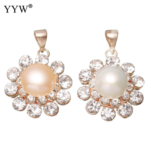 Natural Freshwater Pearl Pendants Rose Gold Color Plated Cubic Zircon Rhinestone Flower Pearl Pendant fit Necklaces Women Gifts