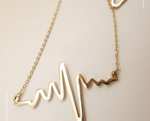 Necklace Jewelry wedding metal Heart Chic ECG Heartbeat Gold Plated Pendant Charm Lightning Necklace for Women Vintage Jewelry Accessories