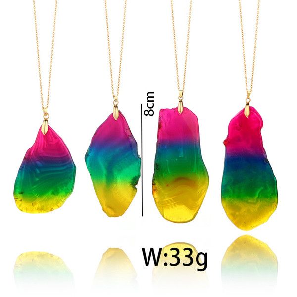 Fashion Lady Colorful Necklace with Irregular Agate Pendant Solid Natural Stone for Gift Accessories Sweater Chain Pendants 10yg X