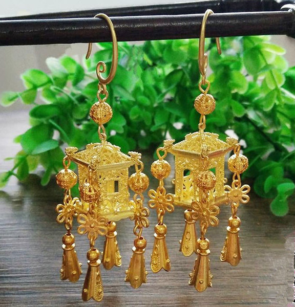 Imitate Ancient Pavilion Earring Chinese Noble Antique Style Traditional Craft