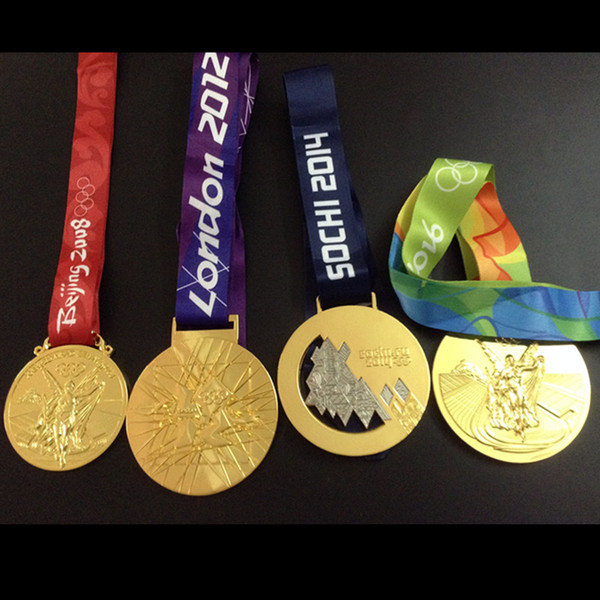 Olympic medals 2004 Athens 2008 Beijing 2012 London 2014 Sochi 2016 Rio gold silver bronze medal badge sport with ribbon