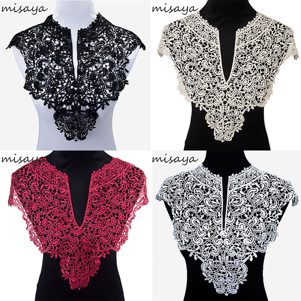 Misaya 3pc Polyester Big V Neck 4 Colors Lace Collar Fabric ,Diy Handmade Wedding Dress Collar Lace For Sewing Supplies Crafts