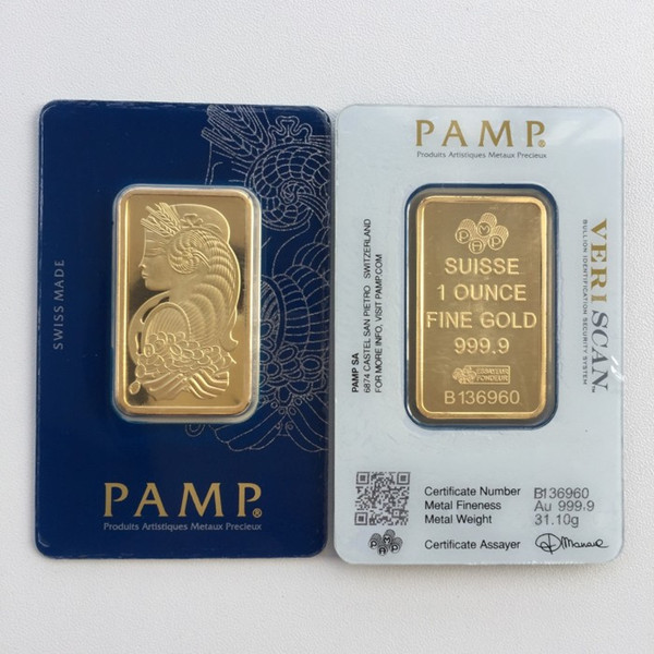 Free Shipping 1 oz Pamp Veriscan Gold Plated Bar.High Quality Copy,Gift, Collection