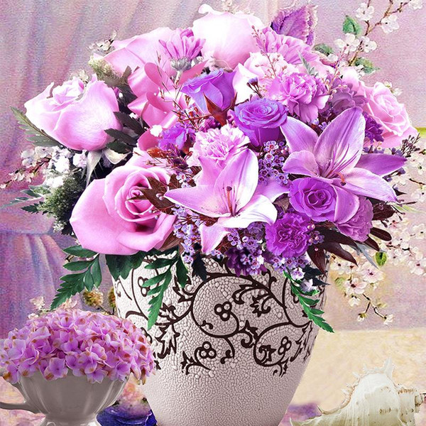 Diamond studded home decor diamond embroidery, launched in 2017 with a new 5D DIY diamond painting purple rose vase