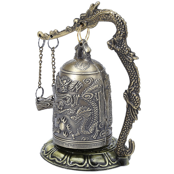 Zinc Alloy Vintage Style Bronze Lock Dragon Carved Buddhist Bell Chinese Geomantic Artware Exquisite Home B