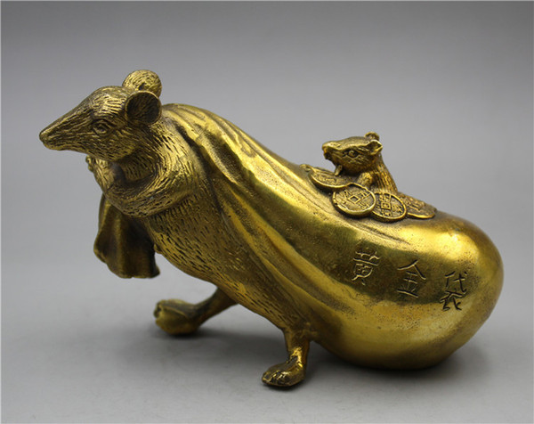 Chinese Brass Hand carved Wealth mouse statueA1