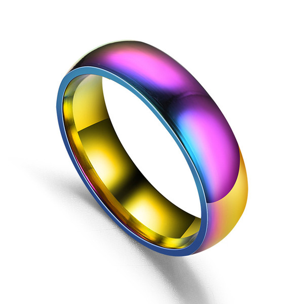 Hot Fashion 6MM Jewelry Ring Glare Rainbow Ring Stainless Steel Rings For Women Men Gift 1PC