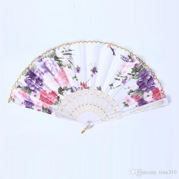 The New hot sale Ms. Silk fan dance High-end ladies fan Gift wedding Vintage Fancy Folding Fan T4H0228