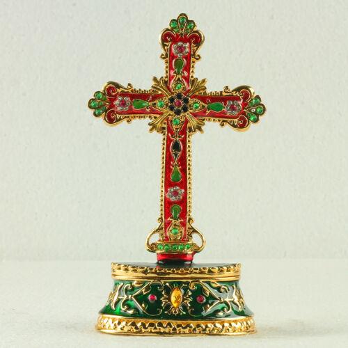 The Chinese Hand-Carved Exquisite Cloisonne Inlaid Rhinestones Cross Statue Jewelry Box R0024`a Three - Dimensional Relief Collection Crafts