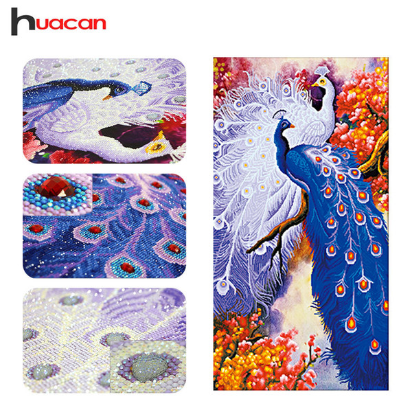 Huacan,Special Shaped,Diamond Embroidery,Couple Peacock,Kits,DIY 5D,Diamond Painting,Cross Stitch,Animals,Wall Art Decoration Y18102009