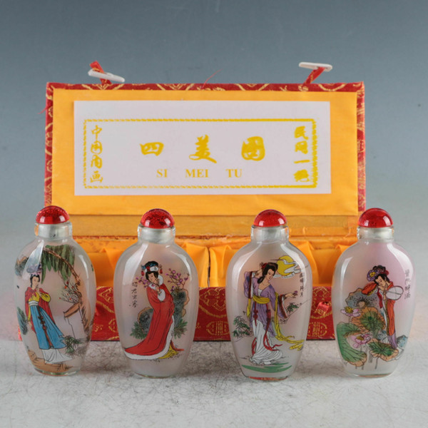 The Chinese Exquisite Glass Hand - Painted Snuff Bottle Four-Piece Set Gift Package - Four Ancient Chinese Beauty