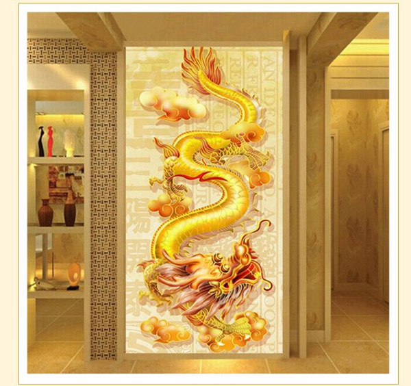 DIY Diamond Embroidery 40*100CM Round Oriental Golden Dragon Full rhinestone 5D Diamond painting cross stitch needlework LF-042