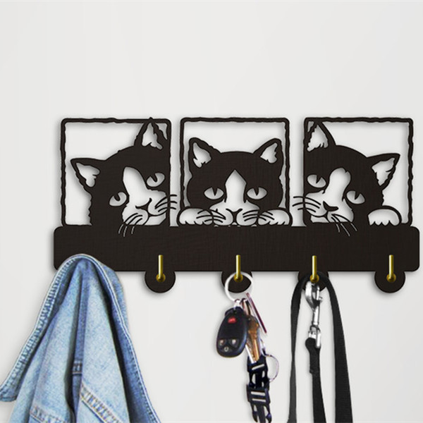 1Piece Peeping Cat 3D Wall Art Hook Rails Triple Wall Art With Lovley Cat Theme Clothing Hook Rack Hanger Wall Art Decoration