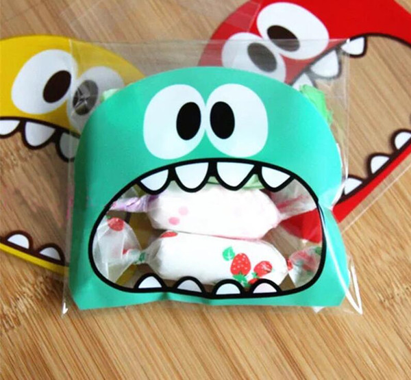 100Pcs Cute Big Teech Mouth Monster Self-adhesive Plastic Bag Wedding Birthday Cookie Candy Gift Packaging Bags OPP