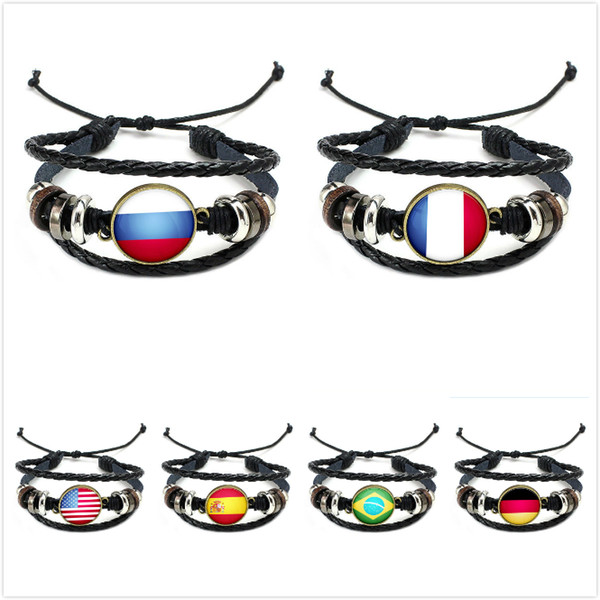 Popular Hand Woven World Cup Flag Punk Leather Bracelets Personalized Customization Tourist Commemoration Creative Crafts 27 Styles