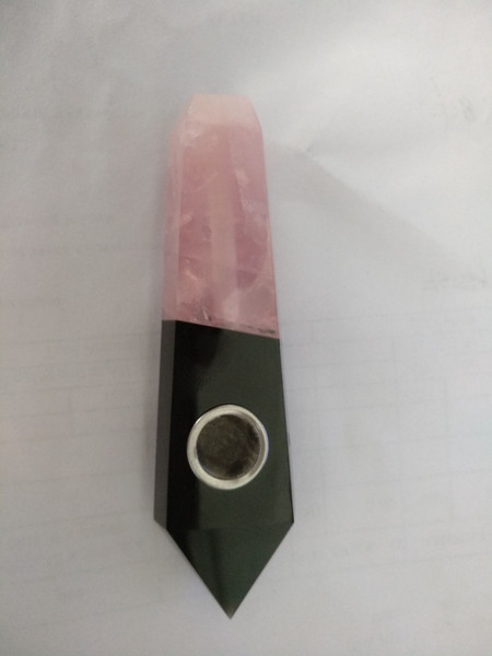 Natural rose quartz obsidian spliced tobacco pipe gift