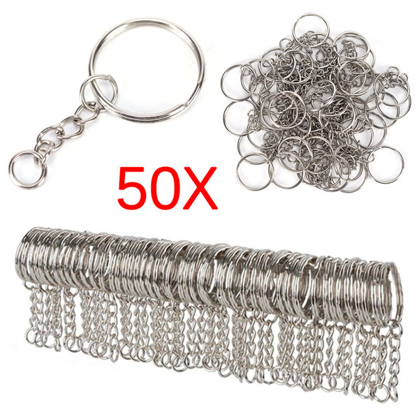 50pcs Polished Silver Color 25mm Key ring Split Ring With Short Chain Rings Women Men DIY Accessories