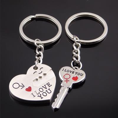 Couple Keychain 1 Set Heart Cute Valentine's Day Lover Gift Silver Keychain I LOVE YOU Key Ring Lover Romantic Creative Silver Craft