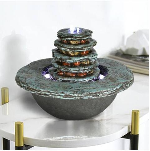 Sales!!! Free shipping Wholesales 7.5in Faux Cyan Stone Waterfall Indoor Fountain with LED Light