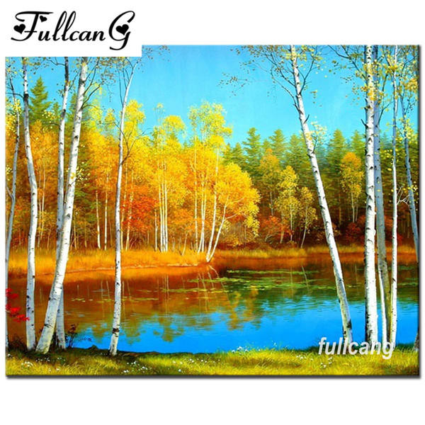 FULLCANG mosaic needlework diy 5d diamond embroidery forest landscape diamond painting cross stitch full square drill G053