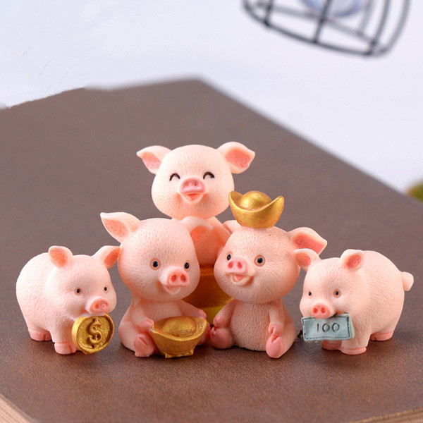 New Mini cute piggy animals fairy garden miniatures mini gnomes resin crafts figurines for home car garden decoration DHL Free Shipping